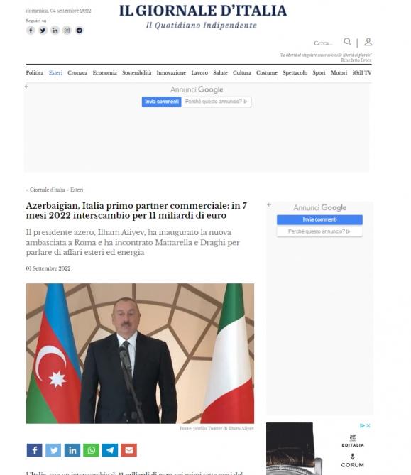 İlham Əliyevin İtaliyaya səfəri bu ölkənin mətbuatının diqqət mərkəzində oldu (FOTOLAR)