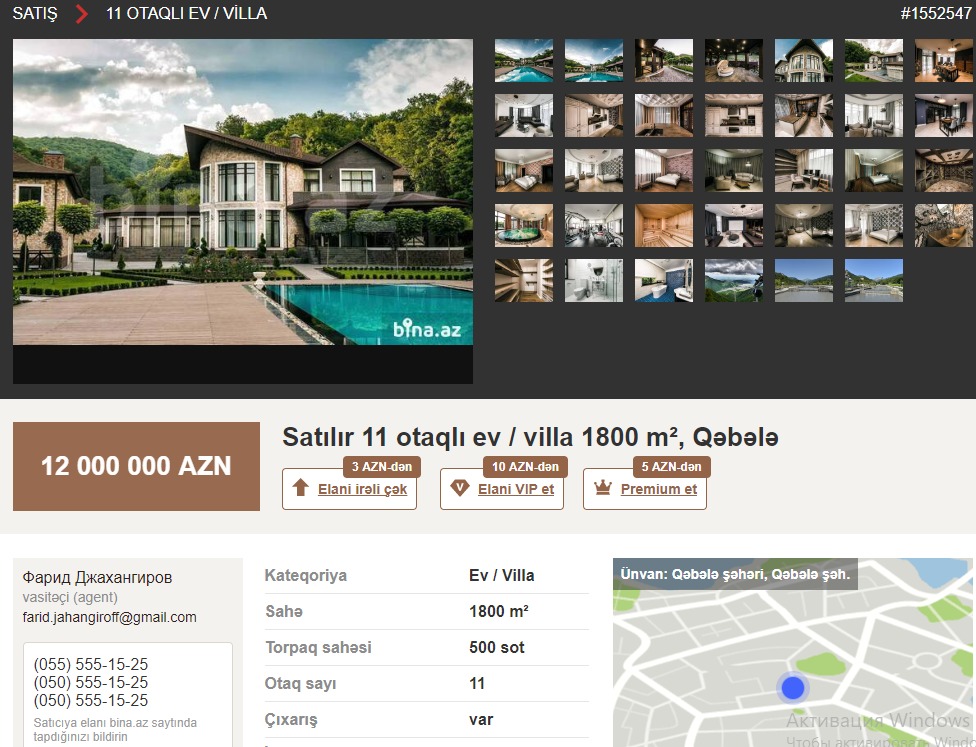 Qəbələdə 12, Bakıda 20 milyona satışa çıxarılan villaların sahibi kimdir? (FOTOLAR)