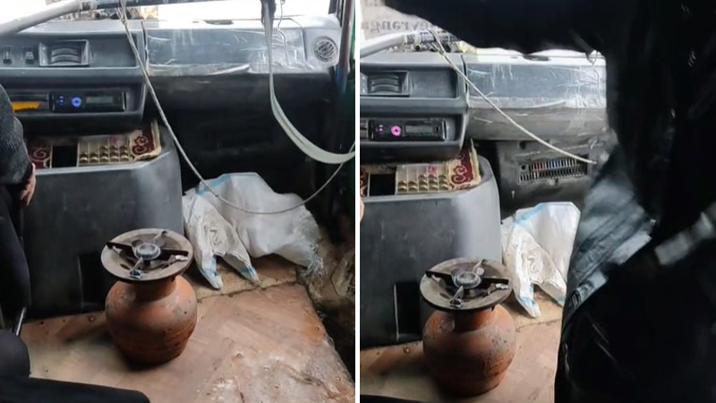 Cəlilabadda şok görüntü: Sərnişin avtobusu qaz balonu ilə qızdırılır (AÇIQLAMA/VİDEO)