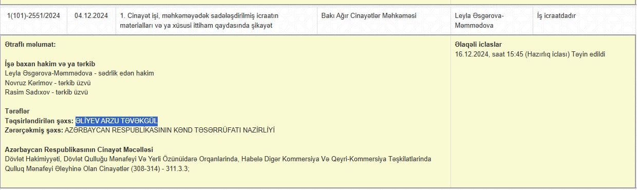 KTN-nin keçmiş idarə rəisinin məhkəməsi başlayır: Torpaqların qanunsuz zəbti, satışı və rüşvət...