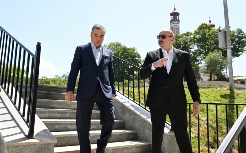 İlham Əliyev və Qurbanqulu Berdiməhəmmədov Şuşada nahar edib (FOTO)