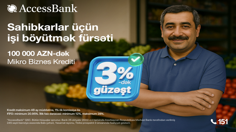 AccessBank-ın mikro və aqro kreditlər üzrə 3%-dək güzəşt kampaniyası davam edir