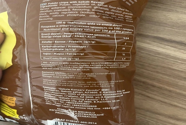 Məşhur çips məhsulunda uyğunsuzluq aşkarlandı