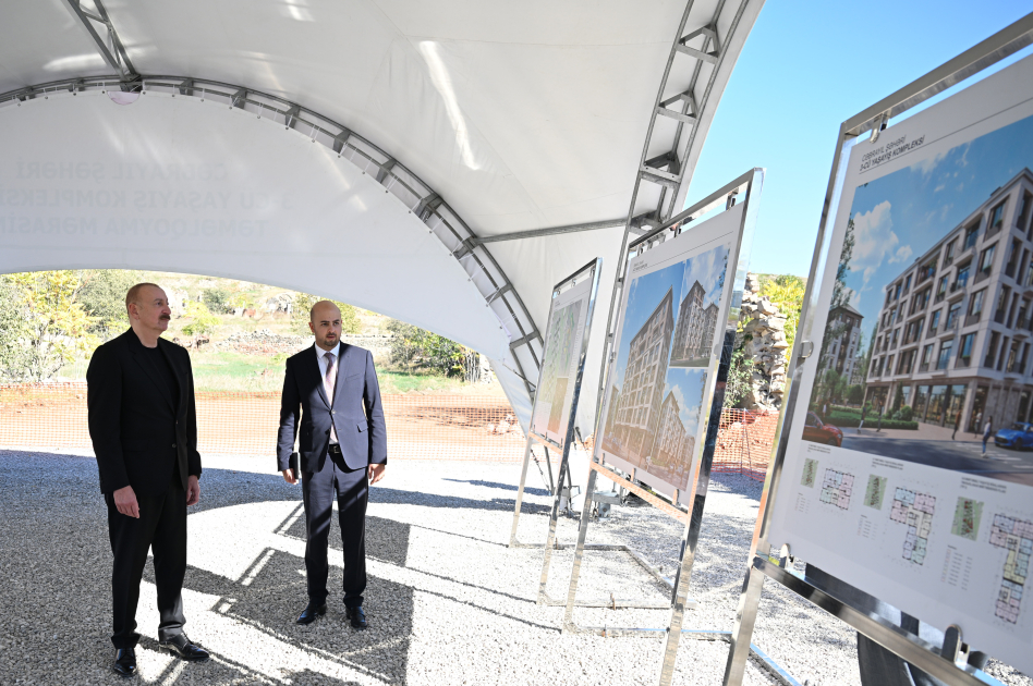 Prezident Cəbrayılda məscidin, ikinci və üçüncü yaşayış komplekslərinin təməlini qoydu (YENİLƏNİB)