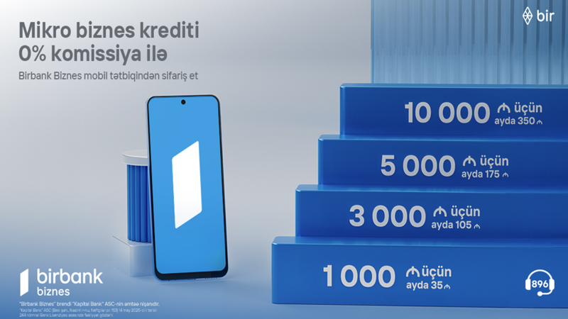 10 000 AZN kredit götür, aylıq cəmi 350 manat ödə - Birbank Biznes-dən sərfəli kredit kampaniyası
