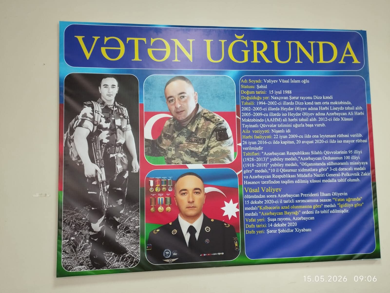 Şəhid mayor Vüsal Vəliyevin xatirəsi məktəbdə ehtiramla anıldı (FOTO)