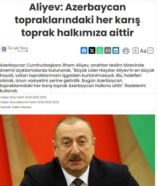 Dünya mediası İlham Əliyevin Zəngilanda çıxışı zamanı verdiyi mesajlardan yazır