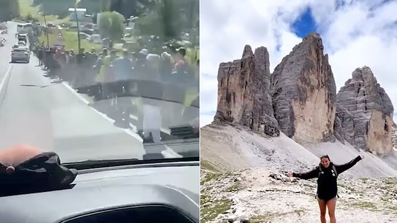 Böyük növbələr və izdiham: Blogerlər Dolomitlərdə turist axınına səbəb oldu (FOTO/VİDEO)