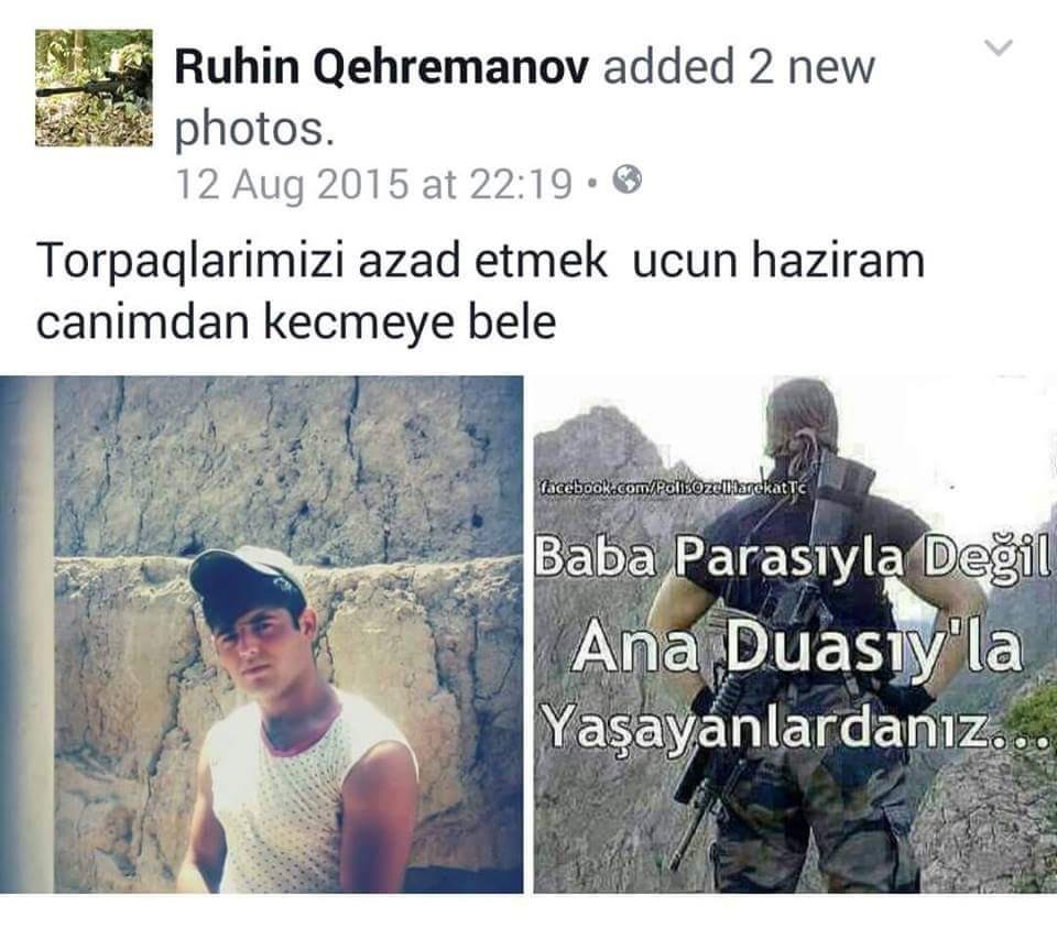 Şəhid əsgərimizin son statusu - FOTO