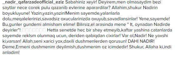 "Erməni düşmən deyil"- azərbaycanlı müğənni Nadir Qafarzadə