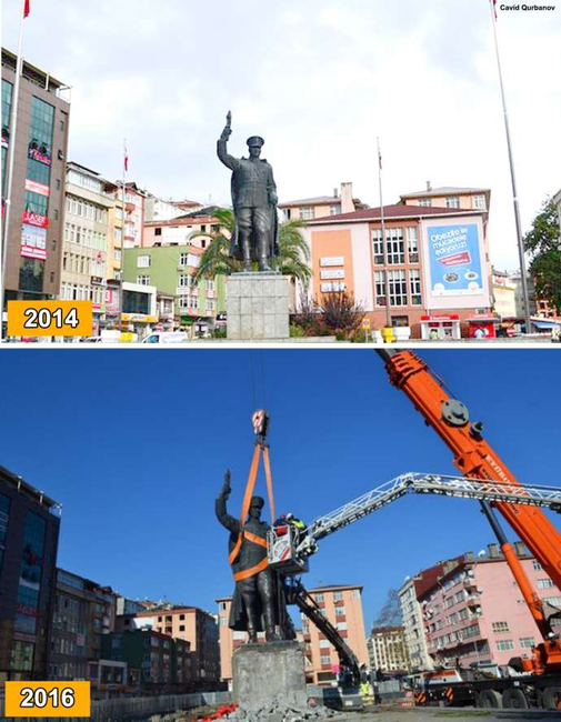 Türkiyədə Atatürkün heykəli götürüldü - FOTOLAR