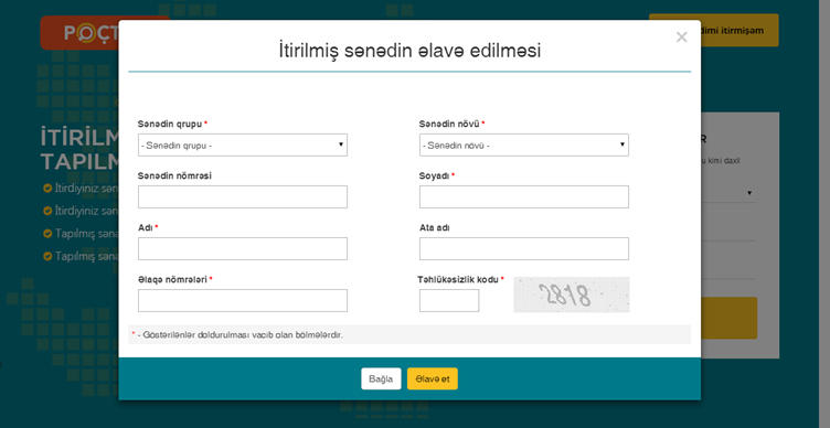 İtirilmiş sənədlərin tapılması üçün yeni xidmət - TƏFƏRRÜATLAR