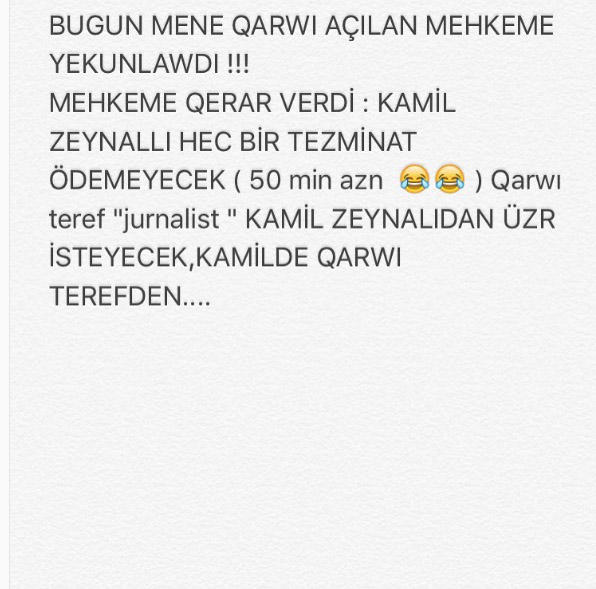 Kamil Zeynallının 50 minlik məhkəməsi yekunlaşdı - Jurnalist xanım narazıdır