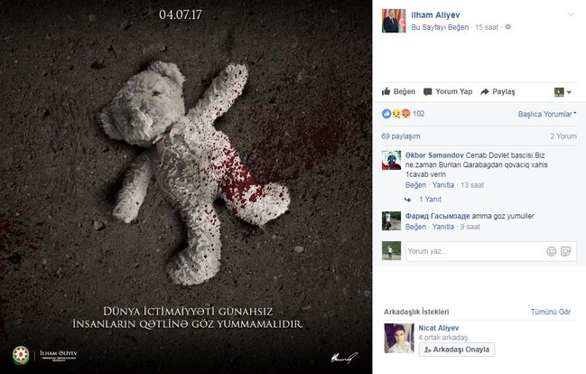 Prezident İlham Əliyevin sosial şəbəkədə rəsmi hesabının Zəhranın ölümünə aid paylaşımı - FOTO