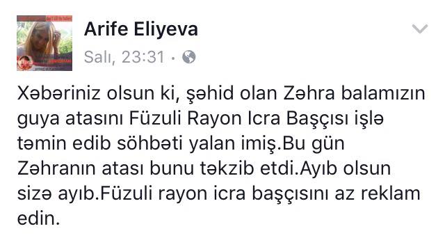 Zəhranın atası işlə təmin olunmayıb? - İcra Hakimiyyətindən TƏKZİB