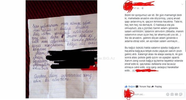 Qayınatasının təcavüz etdiyi, ev dustağı olan qadının MƏKTUBU HƏR KƏSİ ŞOKA SALDI - FOTO