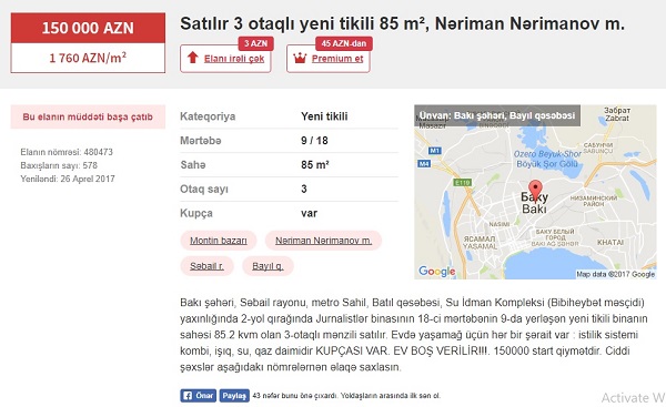 Jurnalist Prezidentin verdiyi evi satışa çıxarıb - Foto