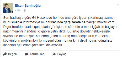 Şok açıqlama: "Əli Həsənov ermənilərə "yaxşı" informasiya verdi"