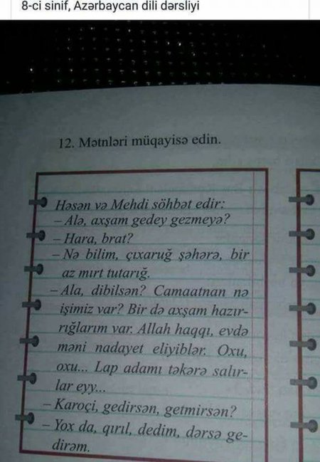 "Ala, evdə məni nadayet eliyiblər, qırıl..." - Azərbaycan dərsliyində BİABIRÇILIQ - FOTO