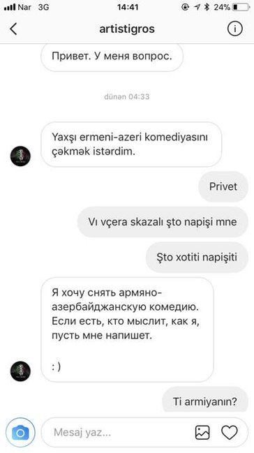 Azərbaycanlı aktyoru erməni filminə dəvət etdilər — YAZIŞMANIN FOTOSU