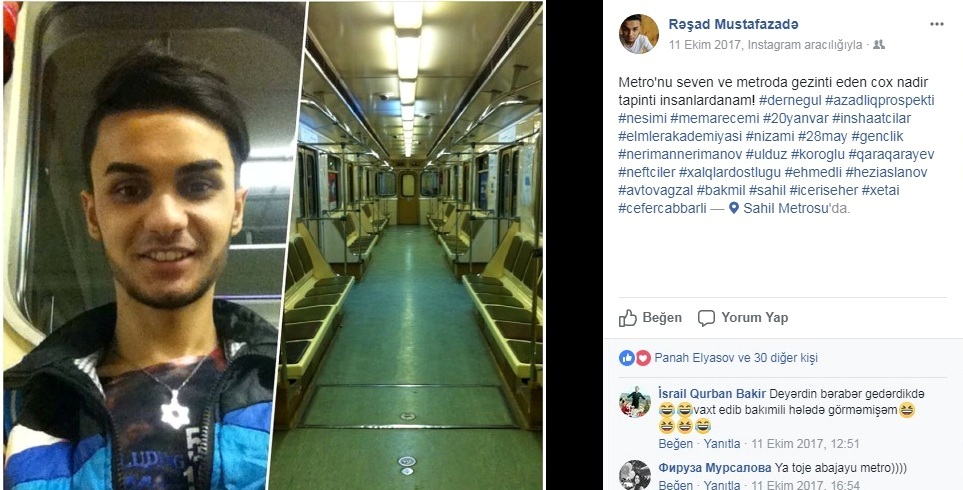 Metroda özünü öldürən gənc: "Metro mənim sevgimdir, ən böyük sevgim" - FOTOLAR