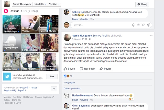 Evlənmək üçün "Facebook"da ehtiraslı qız axtaran Samir — "Məleykə Əsədova xoşuma gəlir"