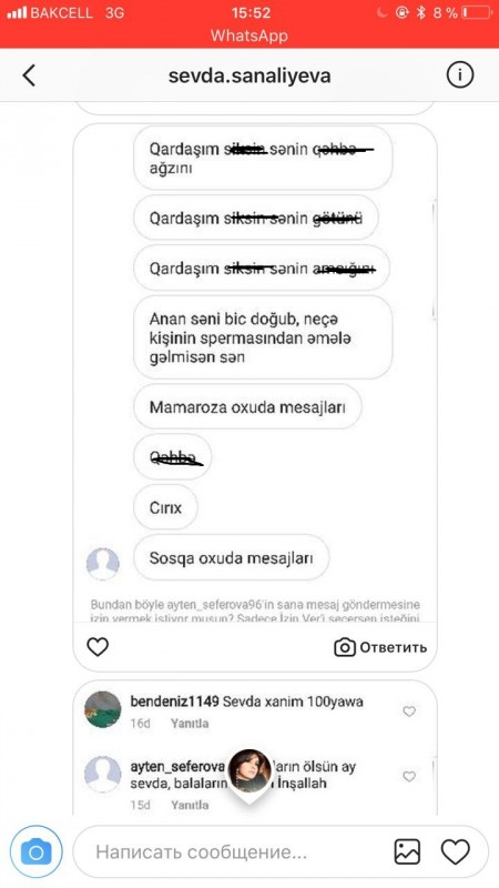 Qaynanasından Sevdaya misli görünməyən söyüşlər: "Fahişə, balaların ölsün, ananın qəbrinə..." - 18+ FOTOLAR