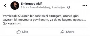 Azərbaycanda gənc şair Quranı cırıb meymuna çevirilməyi gözlədi - FOTO