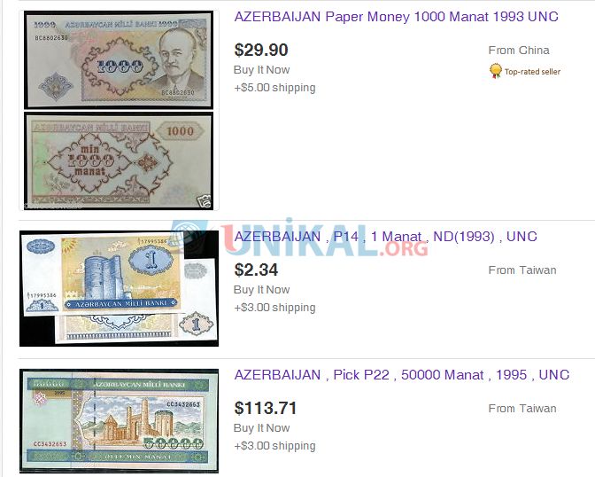 Çində Azərbaycan əsginasları satışa çıxarıldı: 1 manat 6 dollara, 5 manat isə... - FOTO