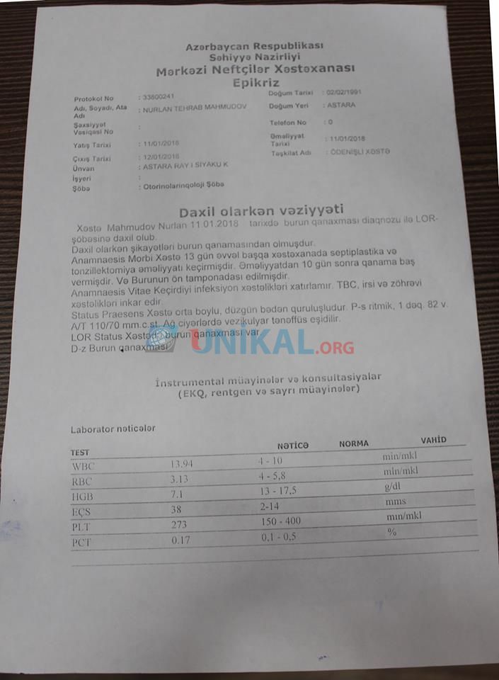 Bakıda həkim səhlənkarlığı: "Boğaz əti yerinə, dilçəyini kəsdi..." - FOTOLAR