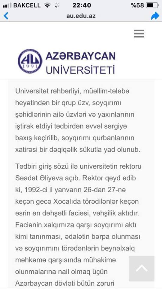 Fazil Məmmədovun rektor qohumundan Xocalı ilə bağlı BİABIRÇI SƏHV - FOTOFAKT