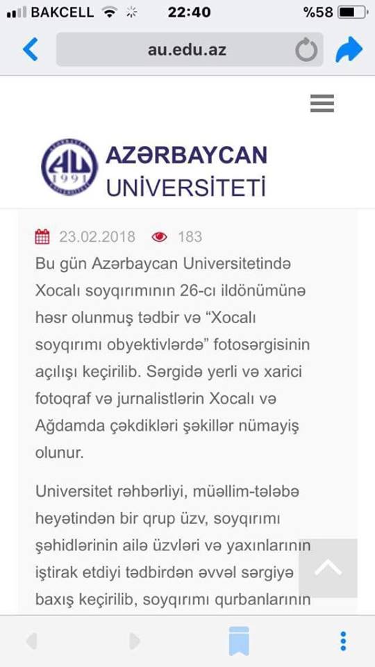 Fazil Məmmədovun rektor qohumundan Xocalı ilə bağlı BİABIRÇI SƏHV - FOTOFAKT