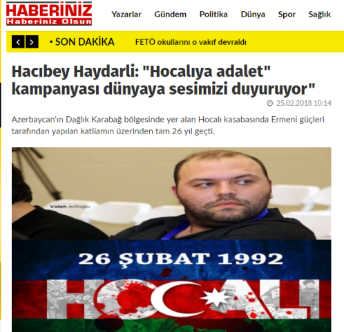 Azərbaycanlı jurnalistin Xocalı haqda yazısı Türkiyə mətbuatında - FOTO