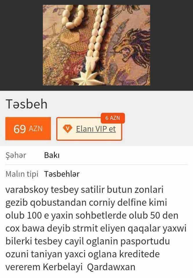 “Varavskoy” təsbeh satılır: “50-dən çox başa dəyib” – FOTO