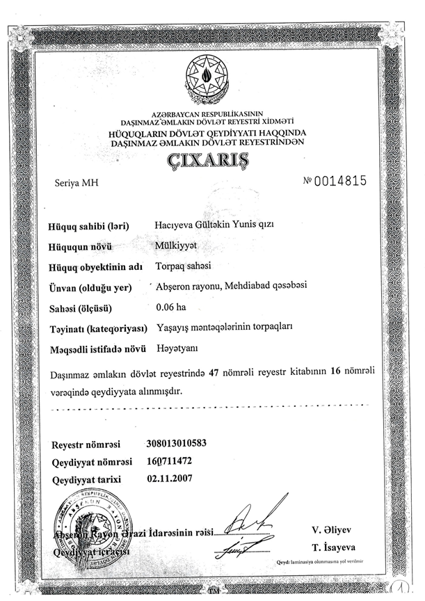 Bu da Gültəkin Hacıbəylinin mənimsədiyi milyonluq mülklərin möhürlü SƏNƏDLƏRİ – FOTOFAKT