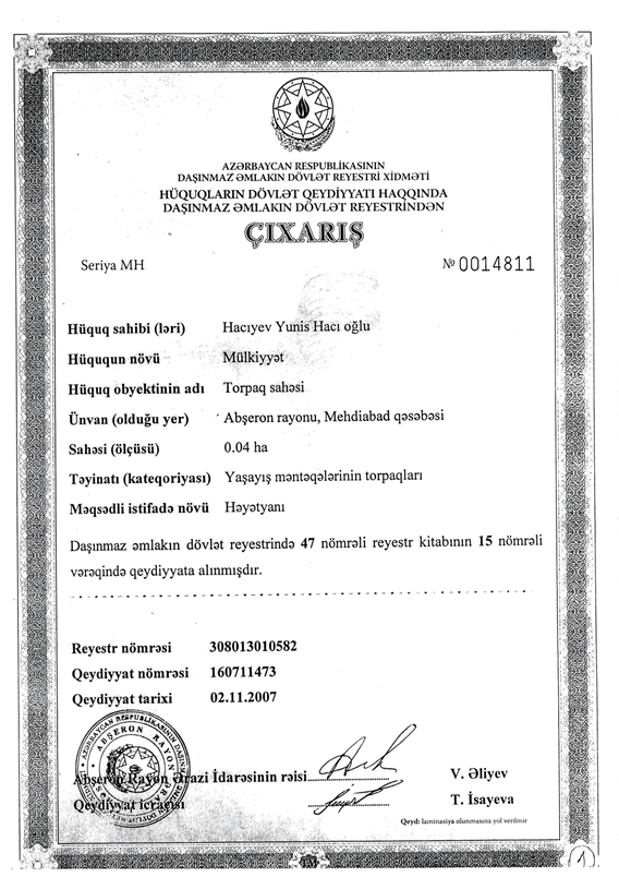 Bu da Gültəkin Hacıbəylinin mənimsədiyi milyonluq mülklərin möhürlü SƏNƏDLƏRİ – FOTOFAKT