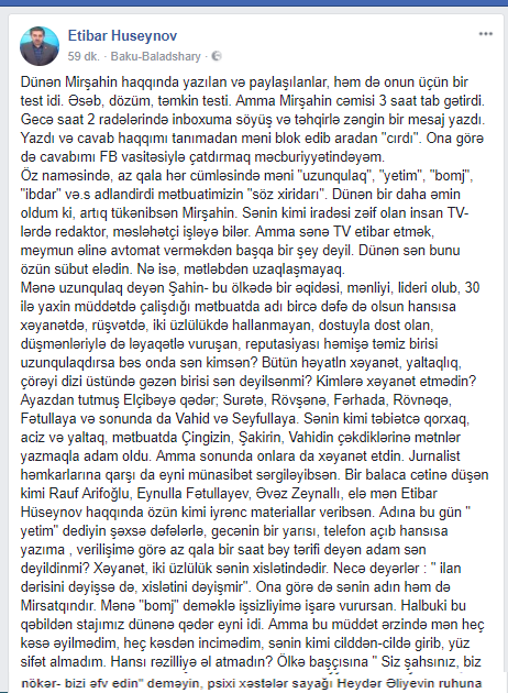 "Sənin adın həm də Mirsatqındır" - Etibar Hüseynov