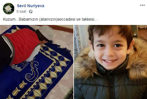 Azərbaycanlı məşhurun oğlu qətlə yetirilən atasının səccadəsində namaz qıldı - FOTO