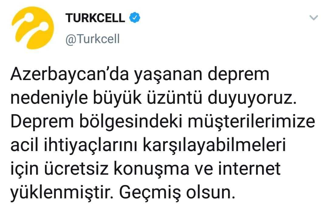 “Türkcell” dən Azərbaycandakı zəlzələ ilə bağlı xeyirxah addım