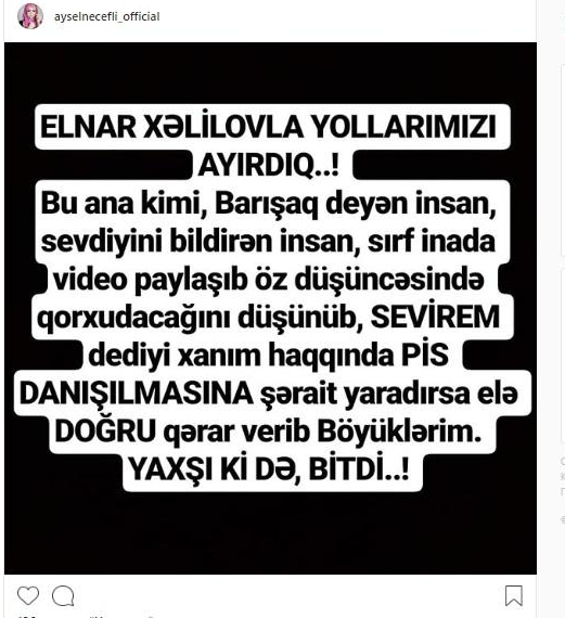 "Heç kim toyuna 2-3 həftə qalmış səbəbsiz belə addım atmaz" - Elnar Xəlilovun nişanlısından AÇIQLAMA