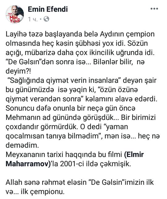 "De, gəlsin"in aparıcısı Aydın Xırdalanlıdan — DANIŞDI