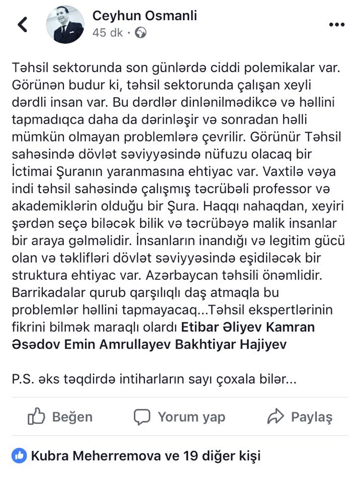 “İntiharların qarşısını almaq üçün şura yaradılmalıdır”- Ceyhun Osmanlı
