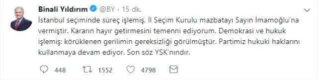 Binəli Yıldırımdan İmamoğlunun vəsiqə almasına ilk reaksiya: "Gərginliyin gərəksizliyi üzə çıxmışdır..."