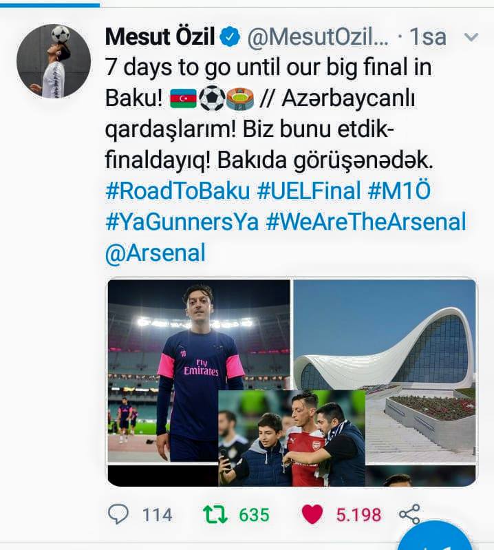 Məsud Özil erməniləri susdurdu: “Qardaşlarım, Bakıda görüşənədək”