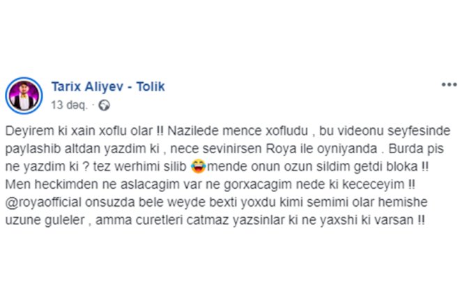 “Xain xoflu olar, Nazilə də xofludur” - Tolik