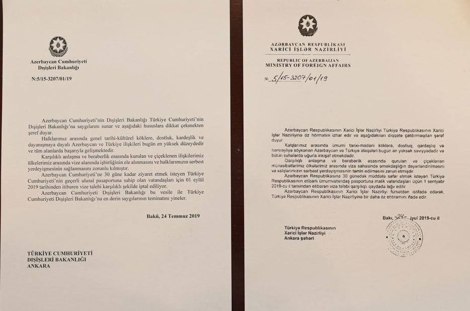 Azərbaycanla Türkiyə arasında viza ləğv edildi
