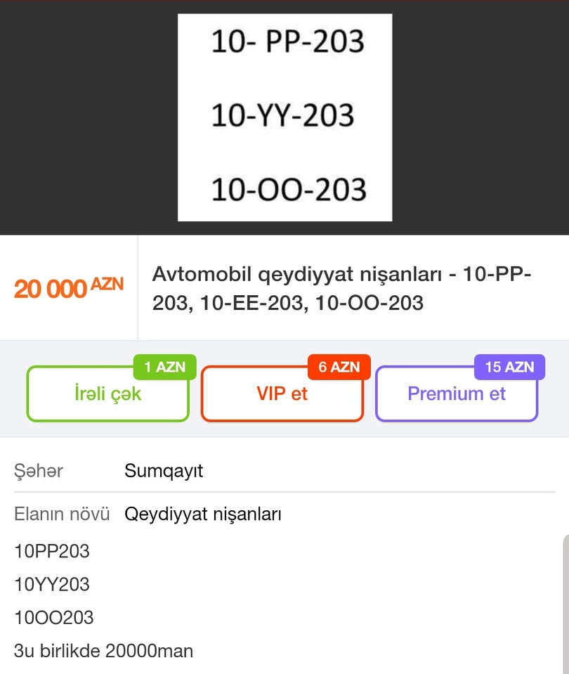 Əli Həsənovun nəvəsi maşın nömrələrini satışa çıxardı: 20 min manat - FOTOLAR