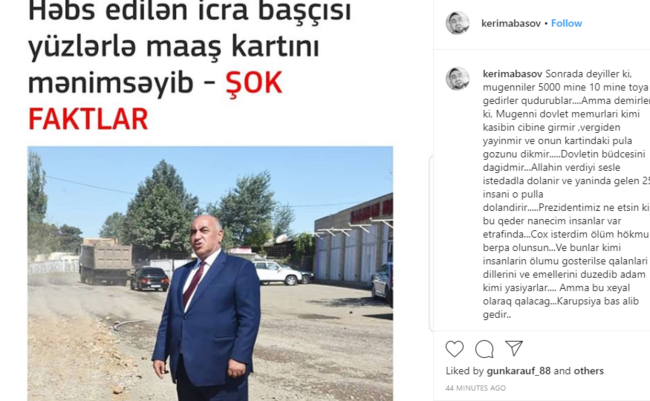 "Ölüm hökmü bərpa olunsun"-müğənni Kərim həbs edilən icra başçısı haqqında