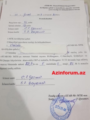 “STAR-M” MTK vətəndaşın xəbəri olmadan aldığı 250 minlik mənzili başqasına satıb – ŞİKAYƏT+FOTOLAR