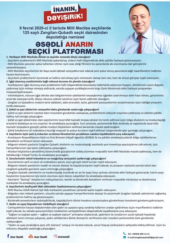Anar Əsədli seçki platformasını açıqladı - FOTO